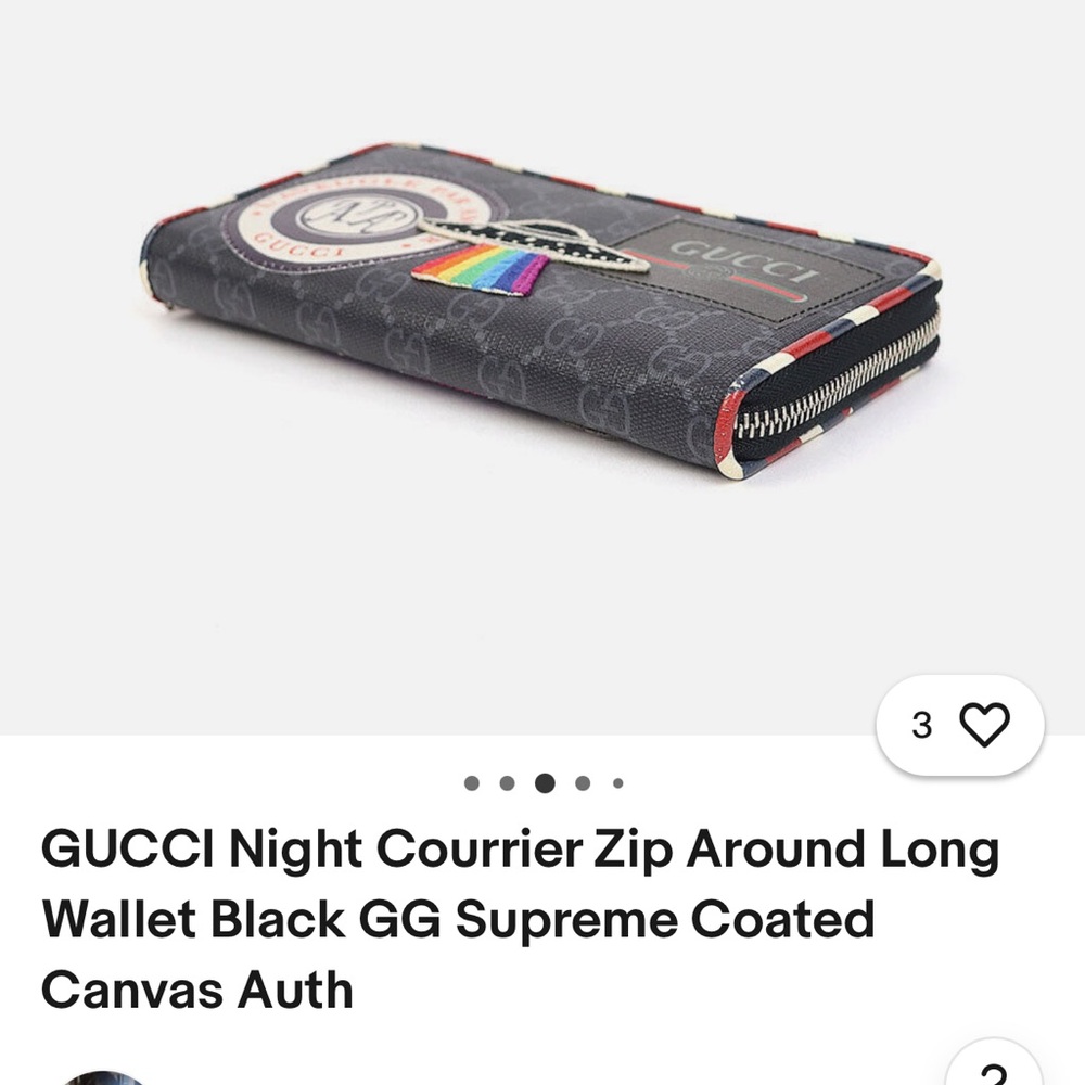 Gucci Black Canvas Zip Wallet with Rainbow Detail UFO EDITION